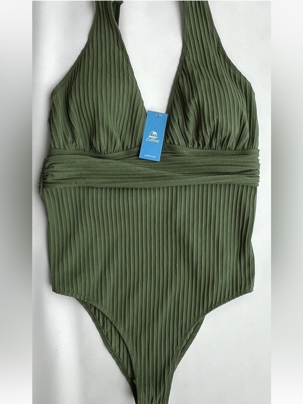 Cupshe Olive Green Ribbed One-Piece Swimsuit